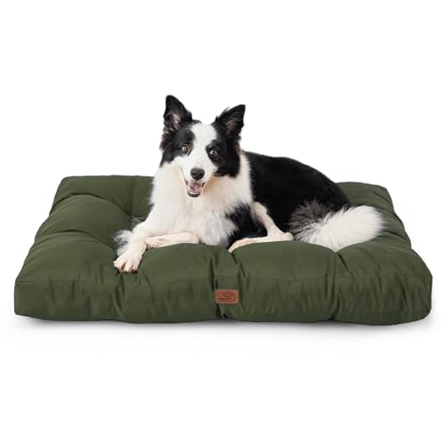 Bedsure Cama cão impermeável grande - 91 x 68 x 10 cm, colchão cão lavável, almofada cão antiderrapante e suave, verde escuro, L