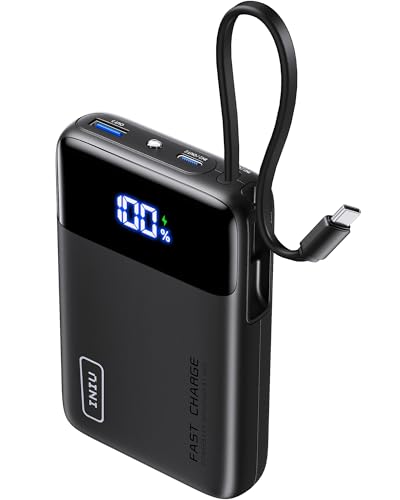 INIU 45W Power Bank, 20000 mAh bateria externa carregamento rápido com cabo USB-C integrado, computador portátil pequeno Powerbank móvel para iPhone 16 15 14 Xiaomi Samsung MacBook iPad, escritório