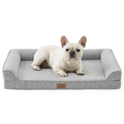 COZY KISS Cama para cães refrescante, cama ortopédica cães médios, sofá para animais de estimação e verão, com capa removível lavável, Dog Bed grandes, idosos e artísticos, cinzento (L, 91 x 69 x 16