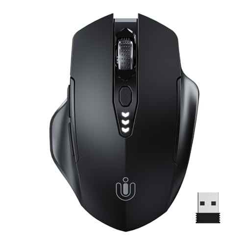 Uineer Rato sem fios, [atualizado] ecrã com bateria visível, rato computador sem fios 2,4 G USB, 4 níveis dpi ajustáveis, rato ótico para computador portátil PC, preto mate