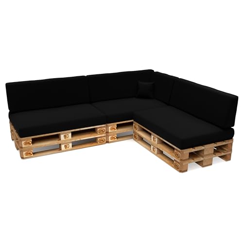 POKAR Conjunto de almofadas de 8 peças para europeu, resistente à água: 3 x 120 x 80 + 3X 120 x 40 1 x 60 x 40 + 1 x 40 x 40, para sofá de paletes, sem palete, preto