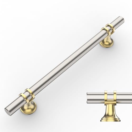 Amerdeco 10 peças puxadores níquel e dourado escovado para cozinha, 160 mm, puxadores para armários e gavetas, puxador de porta UK0002
