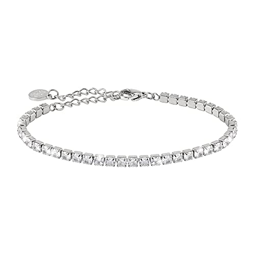 GD GOOD.designs Pulseira de ténis para senhoras de prata e ouro I pulseira de zircónia cúbica I pulseira com pedras de cristal (3 mm)