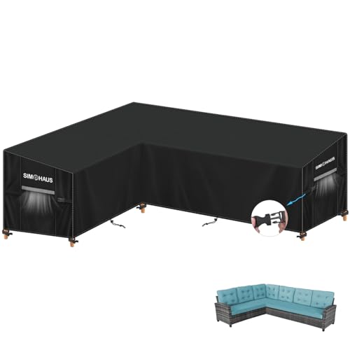 SIMPHAUS Capa sofá canto jardim impermeável capa para sofá Chaise longo exterior Oxford 420D protetor sofá jardim anti-UV resistente ao vento 210 x 270 x 87 x 80/60 cm