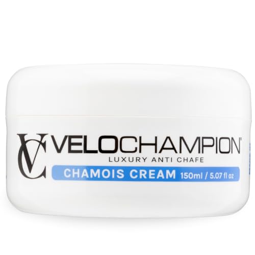 VeloChampion Creme anti-fricção luxuoso para ciclismo e carreira, creme vegana de ciclismo para homens e mulheres, reduz a fricção nas coxas e nos pés (150 ml)