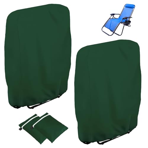 Omtofo 2 peças capa para cadeira dobrável para exteriores, capas dobráveis para espreguiçadeira de tecido Oxford impermeável anti-UV com saco de armazenamento (verde)