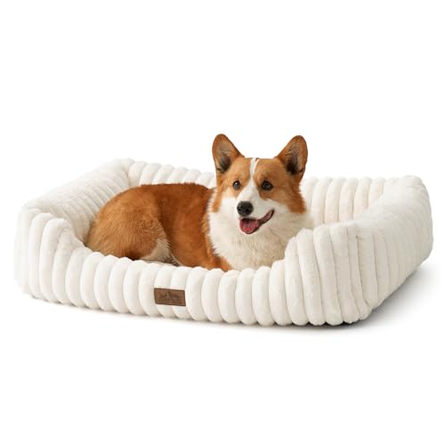 COZY KISS Cama ortopédica para cães, sofá lavável de pele sintética para animais de estimação, com superfície macia e base antiderrapante, cama de interior para cães médios e grandes, 89 x 64 x 20 cm