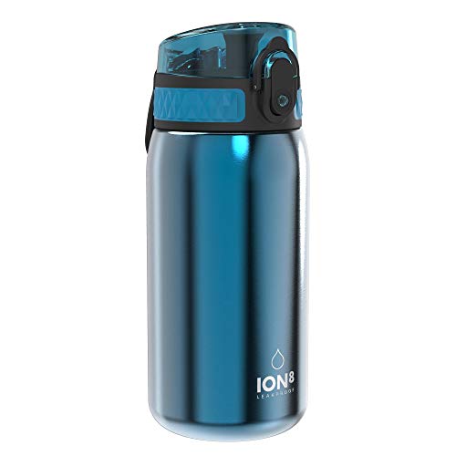 ION8 Garrafa de água Inox leve para crianças, 400 ml, sem isolamento, à prova de fugas, fácil de abrir, fechadura segura, adequada para máquina de lavar louça, fácil de limpar, resistente a raios