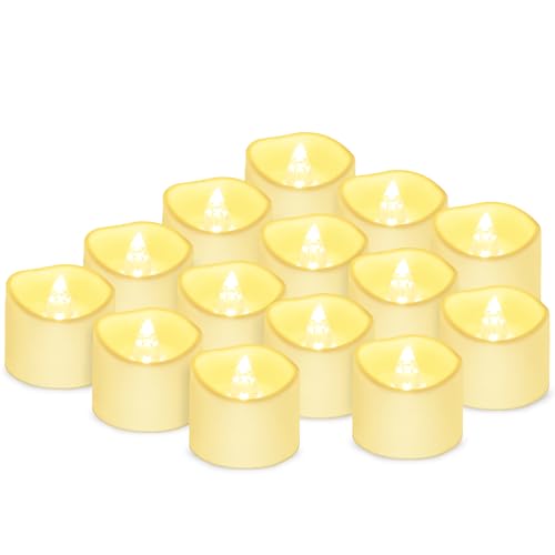Velas LED sem fogo velas de chá, velas sem chama LED piscando luz amarela quente para decoração de festivais, casamentos e festas (14 peças na caixa)