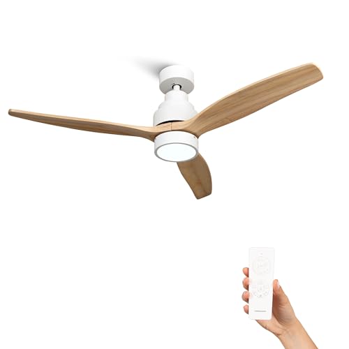 Mellerware - Ventoinha de teto com controlo remoto Brizy Bright | 30 W | 6 velocidades | ultra silenciosa, 3 pás de 132 de diâmetro, função verão e inverno, temporizador | LED | Lightwood
