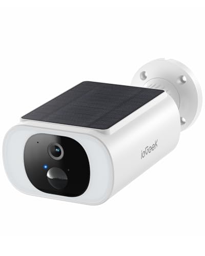 ieGeek 2K Câmara de vigilância WiFi exterior solar, câmara de segurança sem fios com painel solar integrado, visão noturna colorida, Wi-Fi 2,4 GHz, deteção de movimento PIR, áudio bidirecional