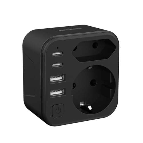 JSVER Adaptador de tomada EUA, 6 em 1 adaptador de viagem de espanhol para americano/Canadá com 2 USB A e 2 tipo C (17 W) e 2 tomas, tipo B, para o Canadá Americano México Tailândia Dominicana (preto)