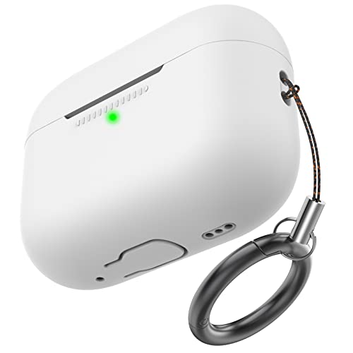 AHASTYLE Capa de silicone compatível com AirPods Pro de 2.ª geração [LED frontal visível] [mosquetão metálico adicionado] compatível com AirPods Pro 2.ª geração 2022 (branco)