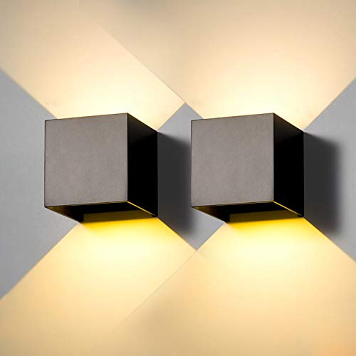 2 peças aplique de parede exterior LED candeeiros de parede interior moderno preto 6 W 3000 K branco quente IP65 impermeável quadrado de alumínio ângulo de luz ajustável de design e fácil de instalar