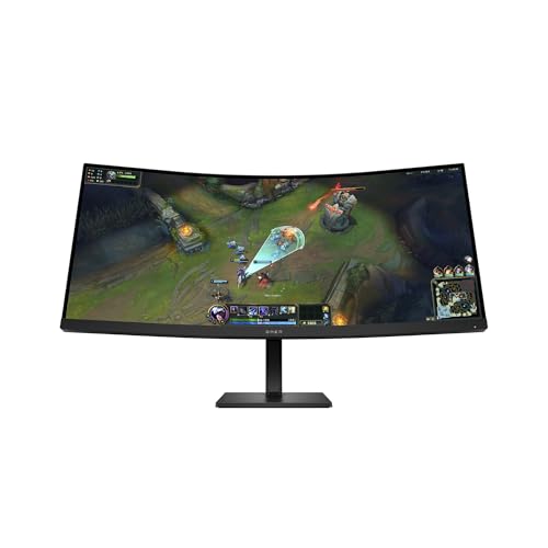 HP OMEN 34c G2 Monitor de jogos curvo de 34" WQHD 3440 x 1440 a 180 Hz, 21:9, 1 ms, HDMI, antirreflexo, compatível com consolas, 1800R, altifalantes, altura e inclinação, ajuste Cable preto, 180Hz