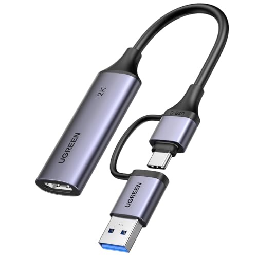 UGREEN Placa de captura de vídeo HDMI 4K 30 Hz para USB A USB C 3.0 2K 30 Hz 1080P para gravação de jogos e transmissão ao vivo compatível com Quest 3 Switch 2 PS5 PS4