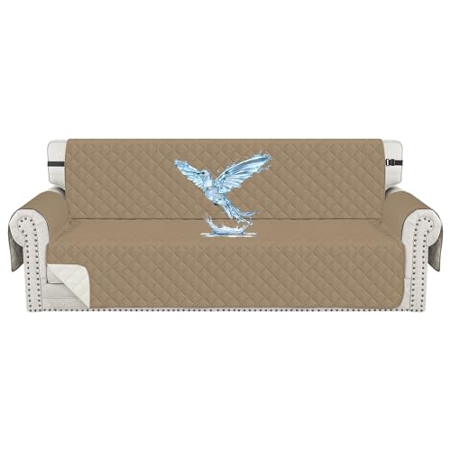 CYCMACO Capa impermeável para sofá de 4 lugares, com braços, capa para sofá anti-riscos gatos cães, trelas elásticas, antiderrapantes, universal, ajustável, lavável, café claro
