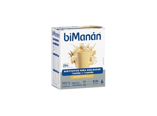 BIMANÁN - Batido absorvente baunilha - para ajudá-lo a controlar o seu peso - 1 batido equivale a uma refeição e fornece 206 calorias - 6 unidades - 330 g