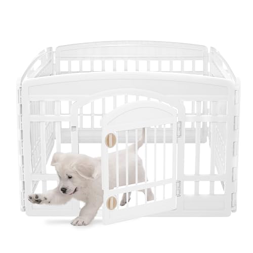 Iris Ohyama Parque para cães com 4 painéis, H60 cm, branco, porta de fechadura, gaiola de gatos, cercas, correr, para interiores, exteriores, coelho, cercado, corrida cão, CI-604E WD