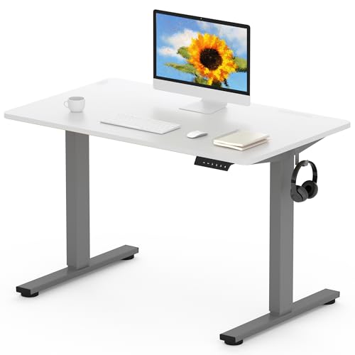 FLEXISPOT EN1 MAX, 120 x 80 cm, secretária elevável elétrica com placa inteira mesa de elevação, Standing Desk, mesa elevável secretária com 2 ganchos e 4 funções de memória