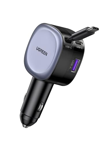 UGREEN Carregador de carro retrátil de 75 W, carregador de carro USB C PD 3.0 QC 3.0 com cabo retroctil, compatível com iPhone 17 Pro MAX Air/iPhone 16/15/14, Galaxy S25/24, Pixel10/99 , MacBoo. Ok