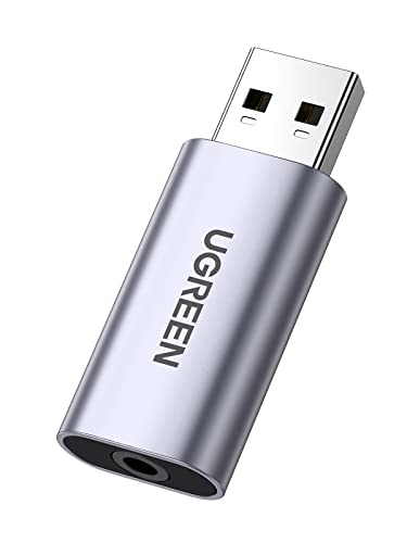 UGREEN Placa de som externa adaptador de áudio USB a Jack 3,5 mm TRRS conversor auxiliar para auriculares e microfone compatível com PC, MacBook, PS5/4, altifalantes