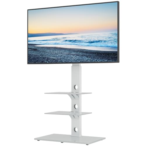 BONTEC Suporte de chão para TV para ecrãs LED OLED LCD de plasma de 30 a 70 polegadas até 40 kg, suporte para TV de pé de altura ajustável com prateleiras de vidro temperado de 3 níveis, MAX VESA 600