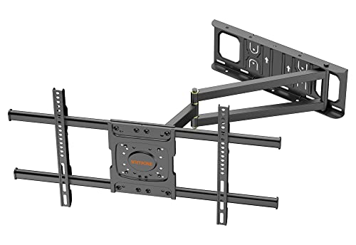 WHYFONE Suporte de parede para TV de longo alcance com extensão de 650 mm, suporte para parede de televisão de canto rotativo e inclinável para televisão de 32 a 70 polegadas planas e curvas de até 35