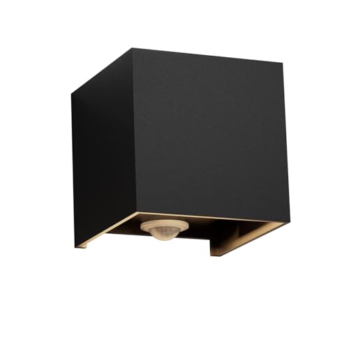 Klighten Aplique de parede com sensor de movimento, 12 W aplique parede exterior/interior com feixe de luz ajustável, 3000 K branco quente, candeeiros de parede Ip65 com sensor (preto)