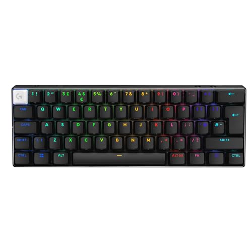 Logitech G PRO X 60% LIGHTSPEED, mini teclado sem fios para jogar, mecânico compacto, RGB LIGHTSYNC, Bluetooth, teclas PBT, interruptores óticos GX táteis, QWERTY EUA, preto