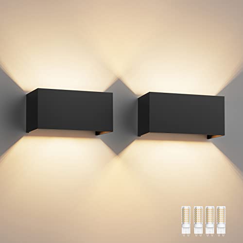 Klighten 2 peças 18 W aplique parede LED com lâmpadas substituíveis G9 LED, branco quente 3000 K candeeiro de parede interior / exterior IP54 ângulo ajustável candeeiro de parede preto