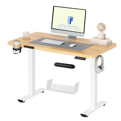 FLEXISPOT QE Pro Mesa elevável elétrica 110 x 54 cm, mesa levantável com 2 ganchos, porta-copos e organizador de cabos, 4 funções de memória, Standing Desk para escritório e casa e teletrabalho, Bordo
