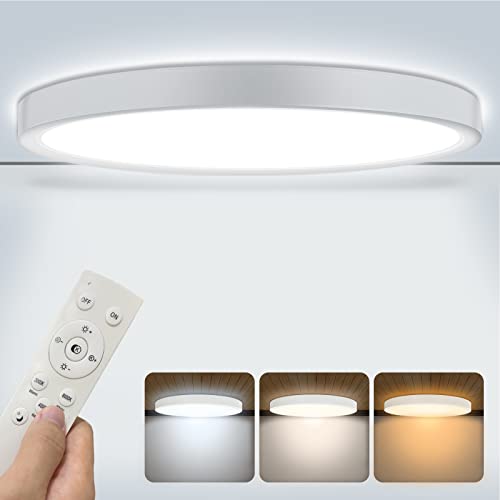 Brisplen Candeeiro de teto com controlo remoto, quarto circular candeeiro de teto 24 W ajustável temporizador automático off, 3000 k-6000 k moderno plano LED regulável 30 cm para crianças, sala de