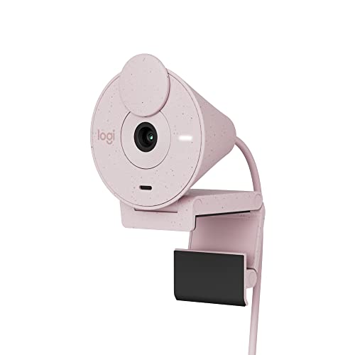 Logitech Brio 300 Full HD Webcam, obturador de privacidade, microfone com redução de ruído, USB-C, certificado Zoom, Microsoft Teams, Google Meet, correção automática de luz, streaming - rosa