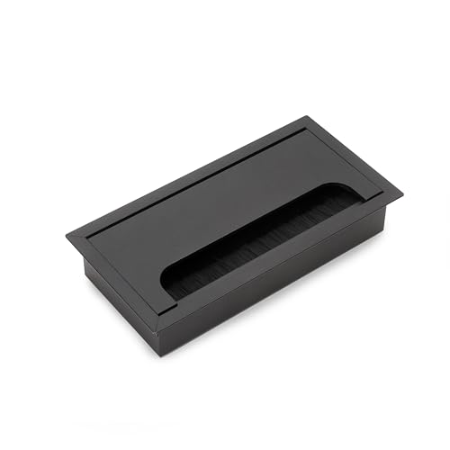 Emuca - Passa-cabos para mesa, retangular, 160 x 80 mm, para encastrar, alumínio, pintado preto