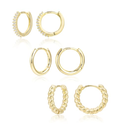 ALEXCRAFT 3 pares brincos mulher prata 925 banhado a ouro 14 K, brincos de aço inoxidável mulher, conjunto de brincos para mulher dourados presentes jóias festa