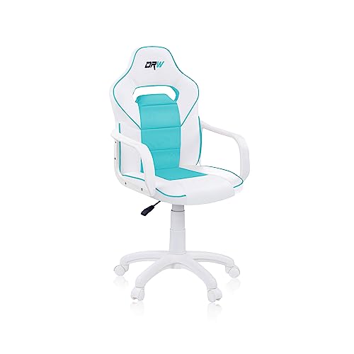 duehome | DRW, cadeira Gamer, cadeira de escritório, estúdio ou secretária, acabamento em silício pele branca e turquesa, medidas: 46,5 cm (largura) x 46 cm (comprimento) x 98-109,5 cm (altura)