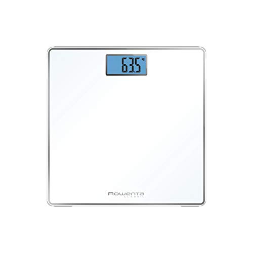 Rowenta Classic BS1501 - Balança de casa de banho com ecrã LCD, compacto, capacidade de 160 kg, plataforma de vidro e desligamento automático que inclui pilhas, cor branca
