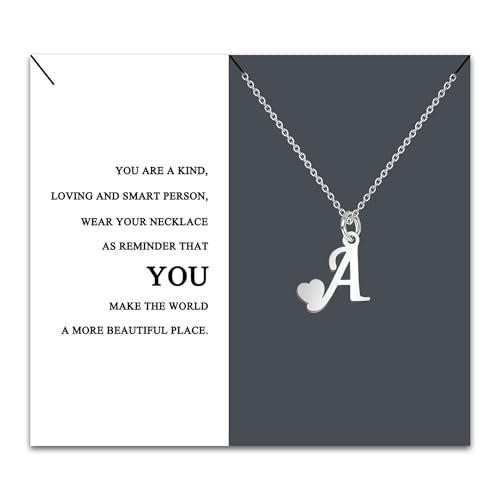 HEYEJET Colar inicial original aço inoxidável, colar mulher com pingente letra A-Z pequenas - bijuteria presente mãe filha aniversário namorada ou amigas presente com cartão inspiradora
