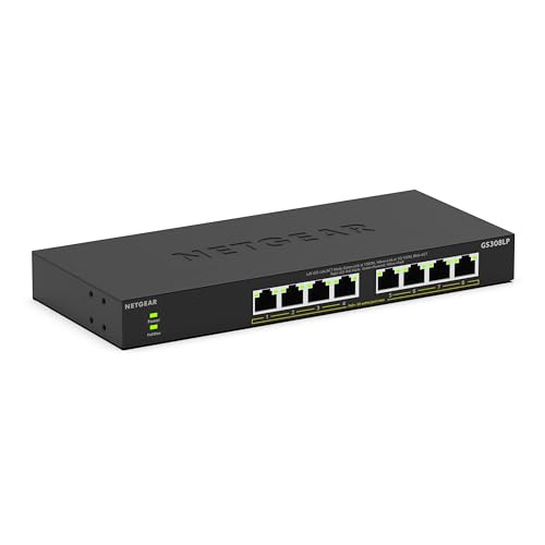 NETGEAR Switch não gerenciável Essentials de 8 portas Gigabit Ethernet PoE (GS308LP): com 8 portas PoE de 60 W atualizáveis, montagem na mesa ou na parede