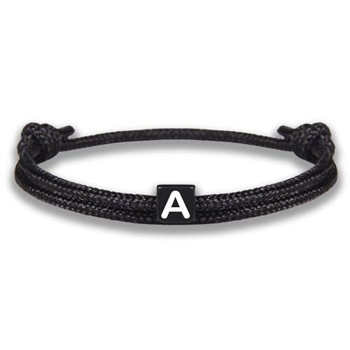 GD GOOD.designs Pulseira de corda com letras | pulseira amizade ajustável preta 14 cm - 24 cm |