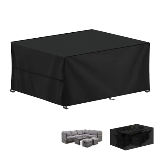 LAMUNI Capa mesa de jardim impermeável 250 x 150 x 90 cm, capa para móveis de jardim retangular para móveis de jardim, 420D, tecido Oxford capa de mesa exterior capa protetora mesa, anti-vento