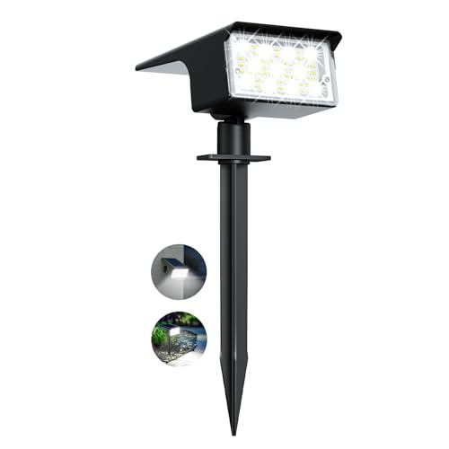 kolpop Luzes solares LED para exterior e jardim [1 peça/77 LED], 6000 K luz solar fria exterior, impermeável IP65, 1800 LM Focos solares para pátio, chão, calçada, terraço, relva, carril, Carril