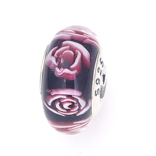 Nbsameng Charm em vidro de murano, pendente transparente para pulseira e corrente para mulher, flor encantos de prata 925%, miçangas compatíveis Pandora Gnoce e Trollbeads