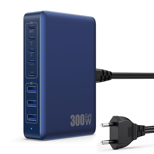 Carregador USB C múltiplo de 300 W, GAN IV 8-Port USB carregador de carregamento rápido 100 W PD QC PPS, alimentador múltiplo carregador tipo c compatível com MacBook Air/Pro, iPhone, iPad Pro,