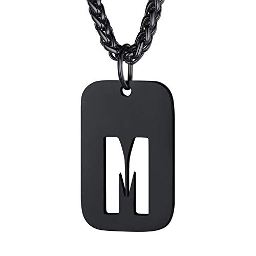 Bandmax Chapas militares letras iniciais de nome A-Z pendente Dog Tag com corrente espinho 55 cm 5 cm comprimento aço inoxidável três cores
