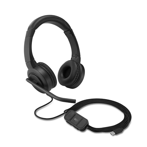 Kensington H1000 USB-C Auriculares profissionais on-Ear Plug & Play para computadores portáteis com microfone com cabo de áudio HD, cancelamento de ruído e drivers de 40 mm (K83450WW)
