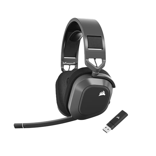 Corsair HS80 MAX Wireless Auriculares para jogos multiplataforma com Bluetooth, Dolby Atmos, microfone de qualidade Broadcast, compatível com iCUE, Mac, PS5, PS4, Switch, telemóvel cinzento aço