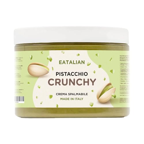 EATALIAN by AMZ BETTER Creme de pistácio, CRUNCHY 500 g, creme para espalhar com pedaços de pistácio, sabor doce, ideal para pão, para encher sobremesas, gelados, chocolate de Dubai, feito na Italy