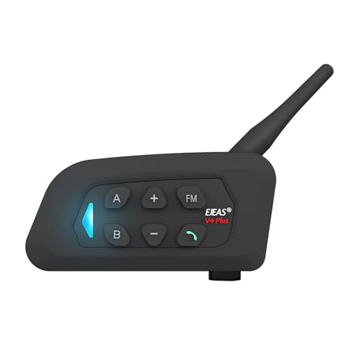 EJEAS V4Plus Auriculares Bluetooth para motocicleta 1200 m, 4 pessoas, conversa simultânea, tempo de trabalho 12 h, bolso para braço, para armazém, concerto, obra de construção (V4P-1)